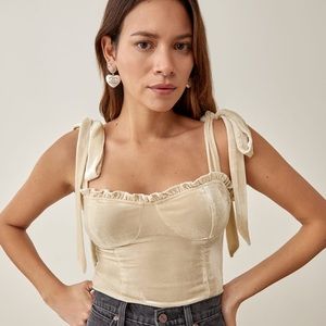 Reformation Colomba Velvet Cream Top Fitted Sleeveless NWT